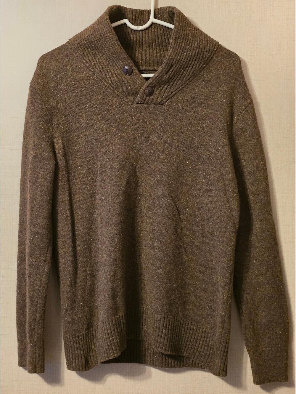 J.Crew Rugged Merino Wool Shawl Collar Sweater Size M Brown Marled Knit J7736